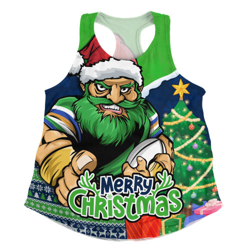 Canberra Raiders Women Racerback Singlet Santa Scoring Touchdown On Christmas Game Day