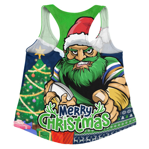 Canberra Raiders Women Racerback Singlet Santa Scoring Touchdown On Christmas Game Day