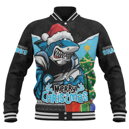 Cronulla-Sutherland Sharks Baseball Jacket Santa Scoring Touchdown On Christmas Game Day
