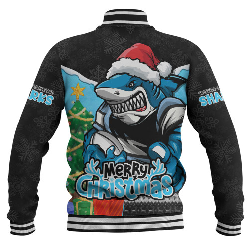 Cronulla-Sutherland Sharks Baseball Jacket Santa Scoring Touchdown On Christmas Game Day Cronulla-Sutherland Sharks Baseball Jacket Santa Scoring Touchdown On Christmas Game Day