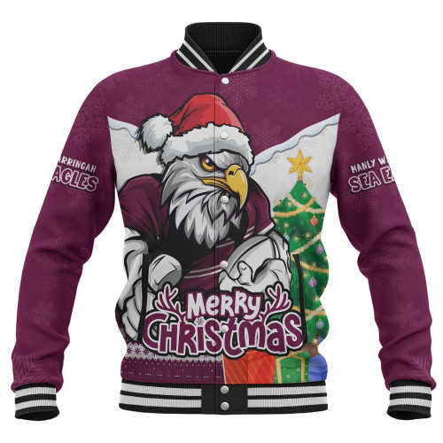 Manly Warringah Sea Eagles Baseball Jacket Santa Scoring Touchdown On Christmas Game Day
