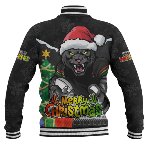 Penrith Panthers Baseball Jacket Santa Scoring Touchdown On Christmas Game Day