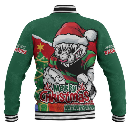 South Sydney Rabbitohs Baseball Jacket Santa Scoring Touchdown On Christmas Game Day