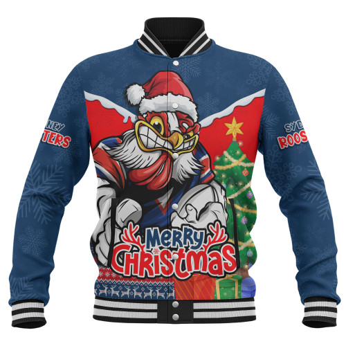 Sydney Roosters Baseball Jacket Santa Scoring Touchdown On Christmas Game Day