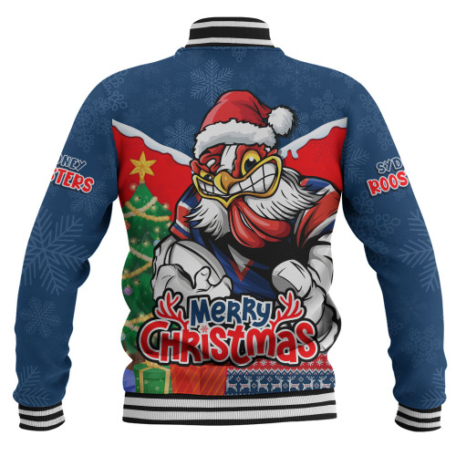 Sydney Roosters Baseball Jacket Santa Scoring Touchdown On Christmas Game Day