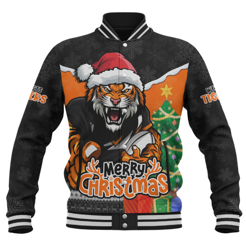Wests Tigers Baseball Jacket Santa Scoring Touchdown On Christmas Game Day Wests Tigers Baseball Jacket Santa Scoring Touchdown On Christmas Game Day