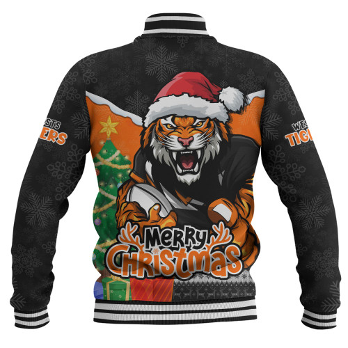 Wests Tigers Baseball Jacket Santa Scoring Touchdown On Christmas Game Day