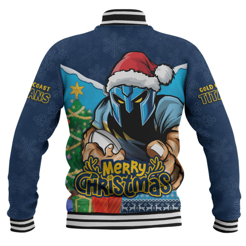 Gold Coast Titans Baseball Jacket Santa Scoring Touchdown On Christmas Game Day