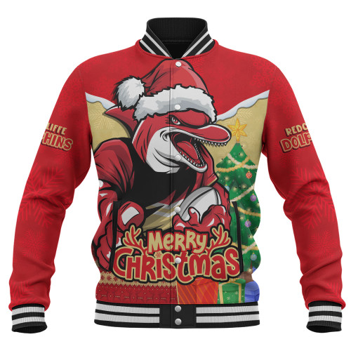 Redcliffe Dolphins Baseball Jacket Santa Scoring Touchdown On Christmas Game Day