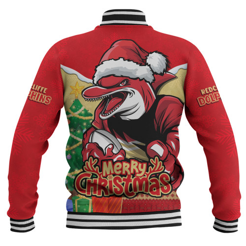 Redcliffe Dolphins Baseball Jacket Santa Scoring Touchdown On Christmas Game Day Redcliffe Dolphins Baseball Jacket Santa Scoring Touchdown On Christmas Game Day