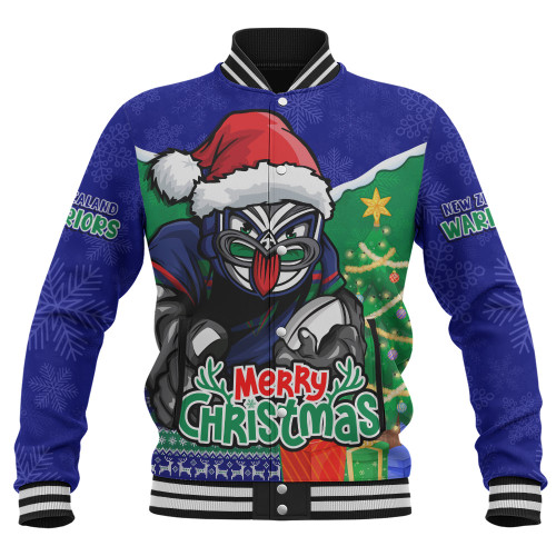 New Zealand Warriors Baseball Jacket Santa Scoring Touchdown On Christmas Game Day