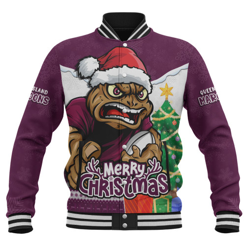Queensland Maroons Baseball Jacket Santa Scoring Touchdown On Christmas Game Day Queensland Maroons Baseball Jacket Santa Scoring Touchdown On Christmas Game Day