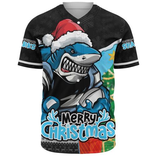 Cronulla-Sutherland Sharks Baseball Shirt Santa Scoring Touchdown On Christmas Game Day
