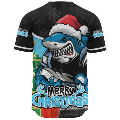 Cronulla-Sutherland Sharks Baseball Shirt Santa Scoring Touchdown On Christmas Game Day