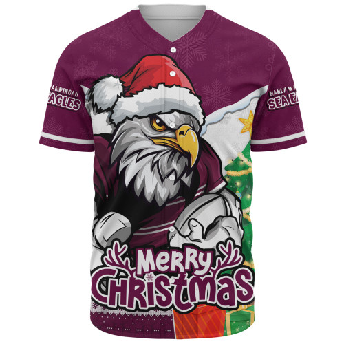 Manly Warringah Sea Eagles Baseball Shirt Santa Scoring Touchdown On Christmas Game Day