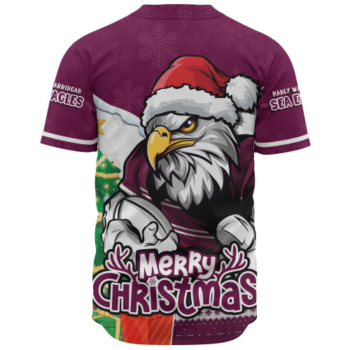 Manly Warringah Sea Eagles Baseball Shirt Santa Scoring Touchdown On Christmas Game Day