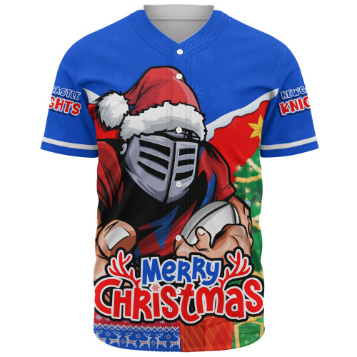Newcastle Knights Baseball Shirt Santa Scoring Touchdown On Christmas Game Day
