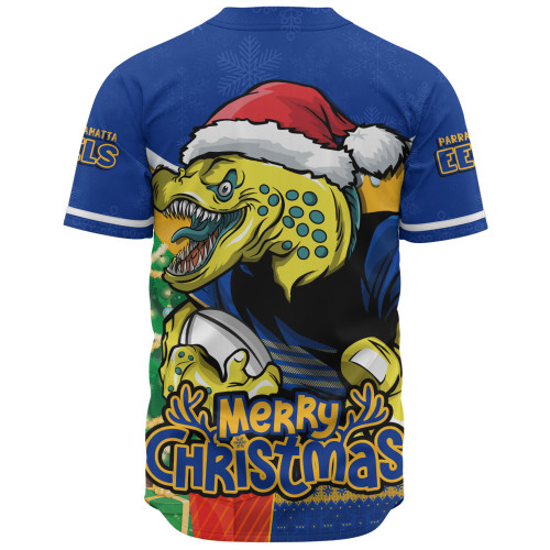 Parramatta Eels Baseball Shirt Santa Scoring Touchdown On Christmas Game Day