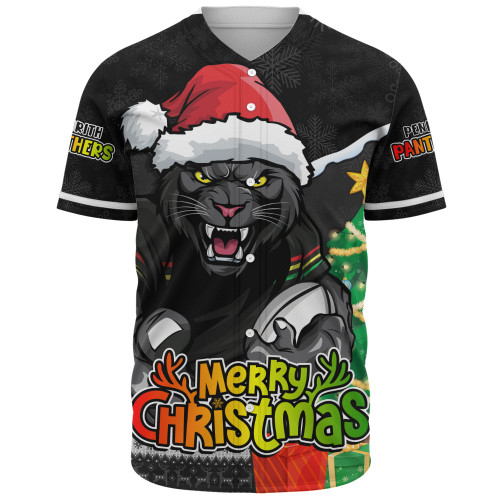 Penrith Panthers Baseball Shirt Santa Scoring Touchdown On Christmas Game Day