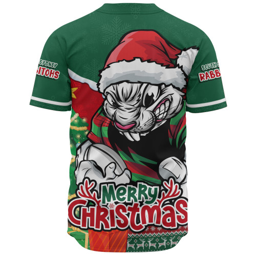South Sydney Rabbitohs Baseball Shirt Santa Scoring Touchdown On Christmas Game Day