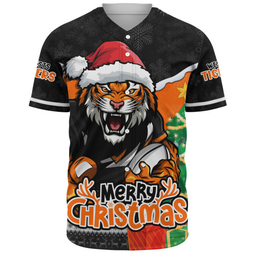 Wests Tigers Baseball Shirt Santa Scoring Touchdown On Christmas Game Day Wests Tigers Baseball Shirt Santa Scoring Touchdown On Christmas Game Day