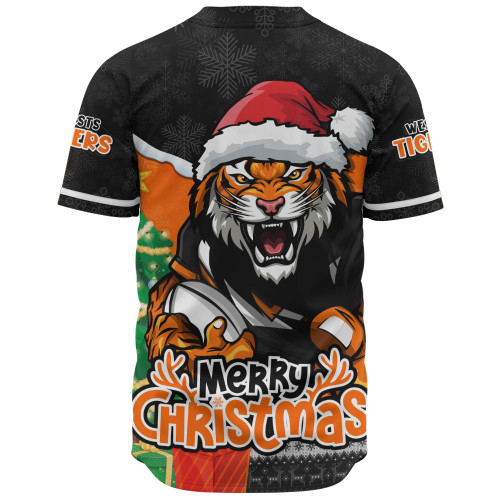 Wests Tigers Baseball Shirt Santa Scoring Touchdown On Christmas Game Day
