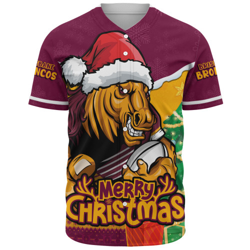 Brisbane Broncos Baseball Shirt Santa Scoring Touchdown On Christmas Game Day