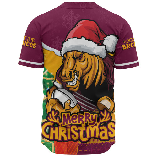 Brisbane Broncos Baseball Shirt Santa Scoring Touchdown On Christmas Game Day