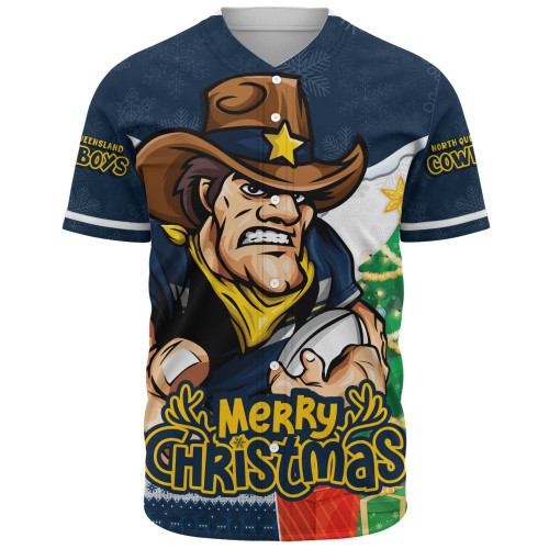 North Queensland Cowboys Baseball Shirt Santa Scoring Touchdown On Christmas Game Day