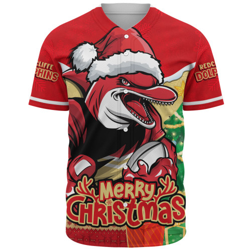 Redcliffe Dolphins Baseball Shirt Santa Scoring Touchdown On Christmas Game Day