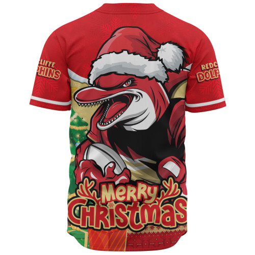 Redcliffe Dolphins Baseball Shirt Santa Scoring Touchdown On Christmas Game Day