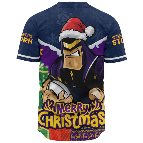 Melbourne Storm Baseball Shirt Santa Scoring Touchdown On Christmas Game Day