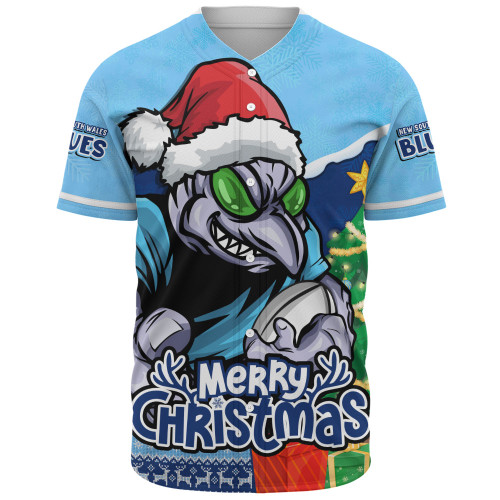 New South Wales Blues Baseball Shirt Santa Scoring Touchdown On Christmas Game Day