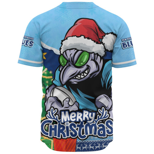 New South Wales Blues Baseball Shirt Santa Scoring Touchdown On Christmas Game Day