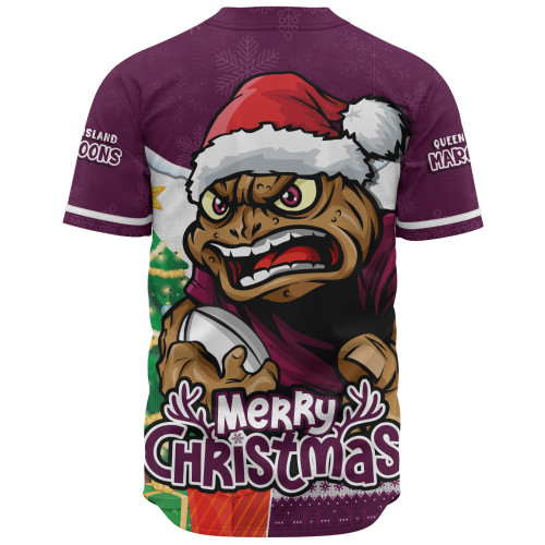 Queensland Maroons Baseball Shirt Santa Scoring Touchdown On Christmas Game Day