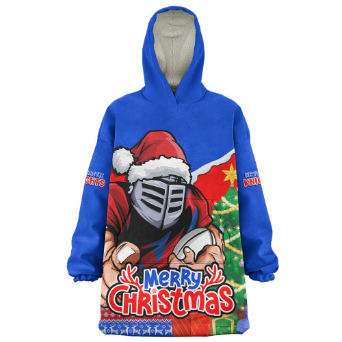 Newcastle Knights Snug Hoodie Santa Scoring Touchdown On Christmas Game Day