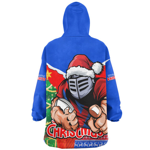 Newcastle Knights Snug Hoodie Santa Scoring Touchdown On Christmas Game Day