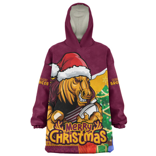 Brisbane Broncos Snug Hoodie Santa Scoring Touchdown On Christmas Game Day