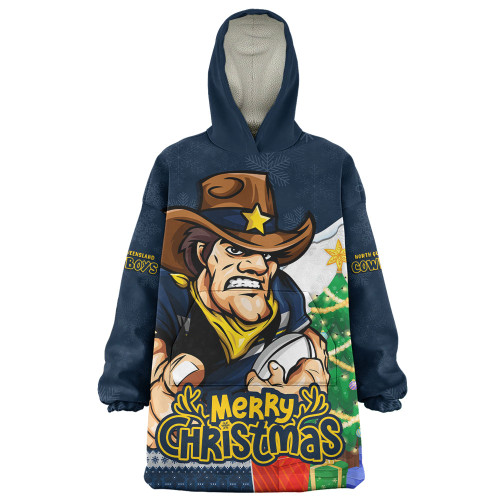 North Queensland Cowboys Snug Hoodie Santa Scoring Touchdown On Christmas Game Day