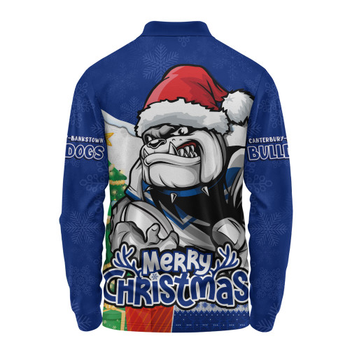 Canterbury-Bankstown Bulldogs Long Sleeve Polo Shirt Santa Scoring Touchdown On Christmas Game Day Canterbury-Bankstown Bulldogs Long Sleeve Polo Shirt Santa Scoring Touchdown On Christmas Game Day