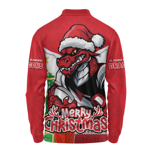 St. George Illawarra Dragons Long Sleeve Polo Shirt Santa Scoring Touchdown On Christmas Game Day