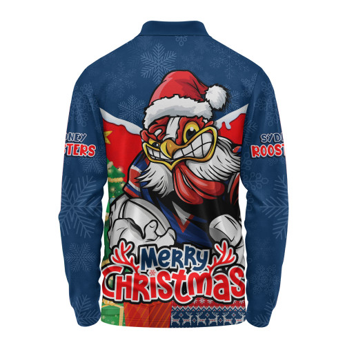 Sydney Roosters Long Sleeve Polo Shirt Santa Scoring Touchdown On Christmas Game Day
