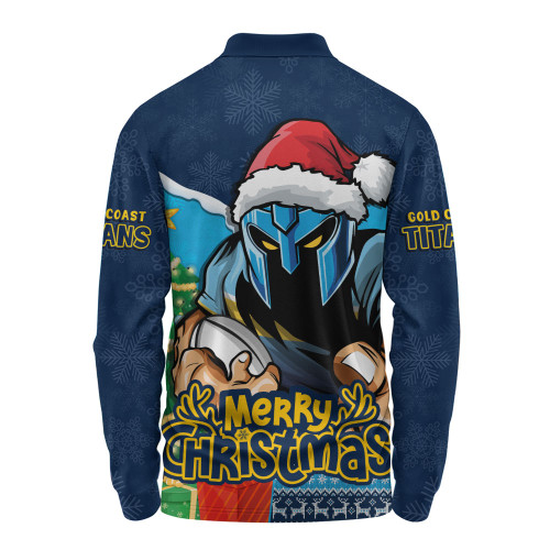 Gold Coast Titans Long Sleeve Polo Shirt Santa Scoring Touchdown On Christmas Game Day Gold Coast Titans Long Sleeve Polo Shirt Santa Scoring Touchdown On Christmas Game Day