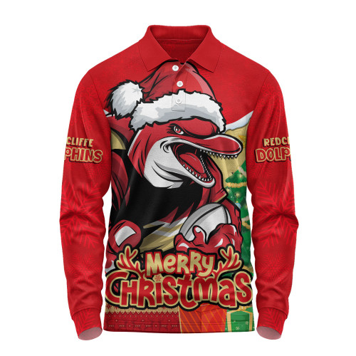 Redcliffe Dolphins Long Sleeve Polo Shirt Santa Scoring Touchdown On Christmas Game Day Redcliffe Dolphins Long Sleeve Polo Shirt Santa Scoring Touchdown On Christmas Game Day