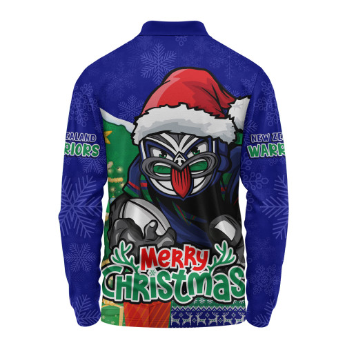 New Zealand Warriors Long Sleeve Polo Shirt Santa Scoring Touchdown On Christmas Game Day