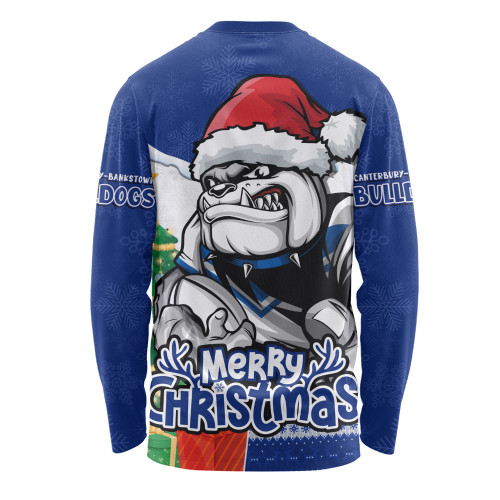 Canterbury-Bankstown Bulldogs Long Sleeve T-shirt Santa Scoring Touchdown On Christmas Game Day Canterbury-Bankstown Bulldogs Long Sleeve T-shirt Santa Scoring Touchdown On Christmas Game Day
