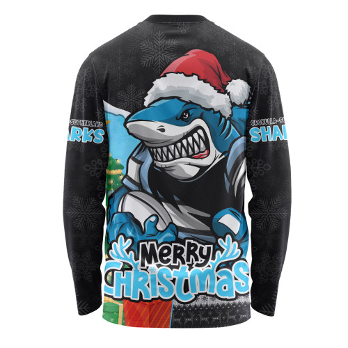 Cronulla-Sutherland Sharks Long Sleeve T-shirt Santa Scoring Touchdown On Christmas Game Day