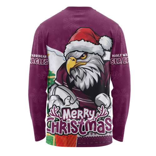 Manly Warringah Sea Eagles Long Sleeve T-shirt Santa Scoring Touchdown On Christmas Game Day