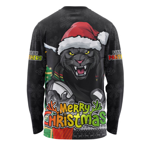 Penrith Panthers Long Sleeve T-shirt Santa Scoring Touchdown On Christmas Game Day