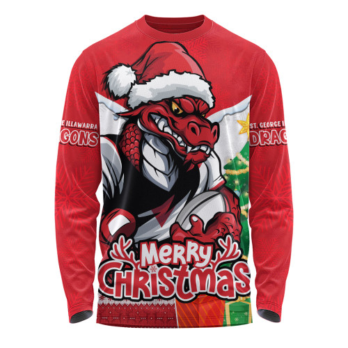 St. George Illawarra Dragons Long Sleeve T-shirt Santa Scoring Touchdown On Christmas Game Day